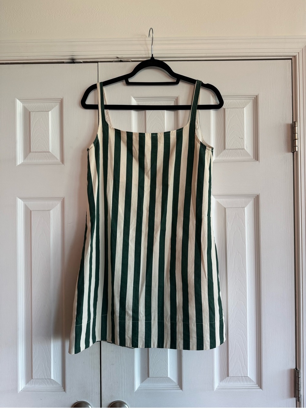 Pomander Place Green and White Vertical Stripe Mini Dress